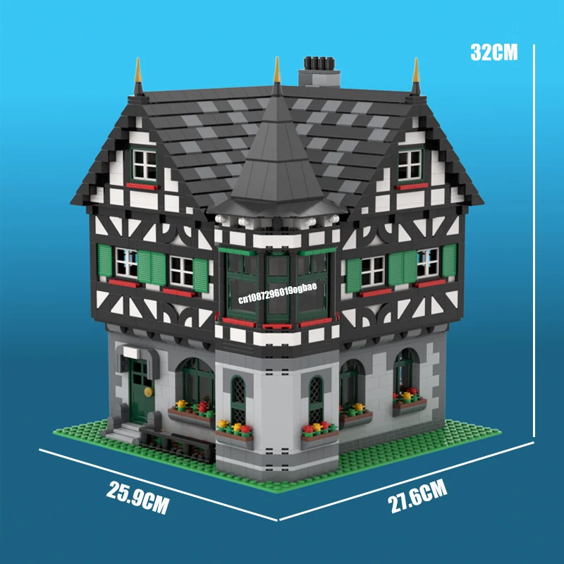 2462PCS MOC Europäischen Mittelalterlichen Street View Zeitgesteuertes haus Gebäude modell DIY kreative ideen Retro kind Spielzeug Geburtstag Geschenk blöcke