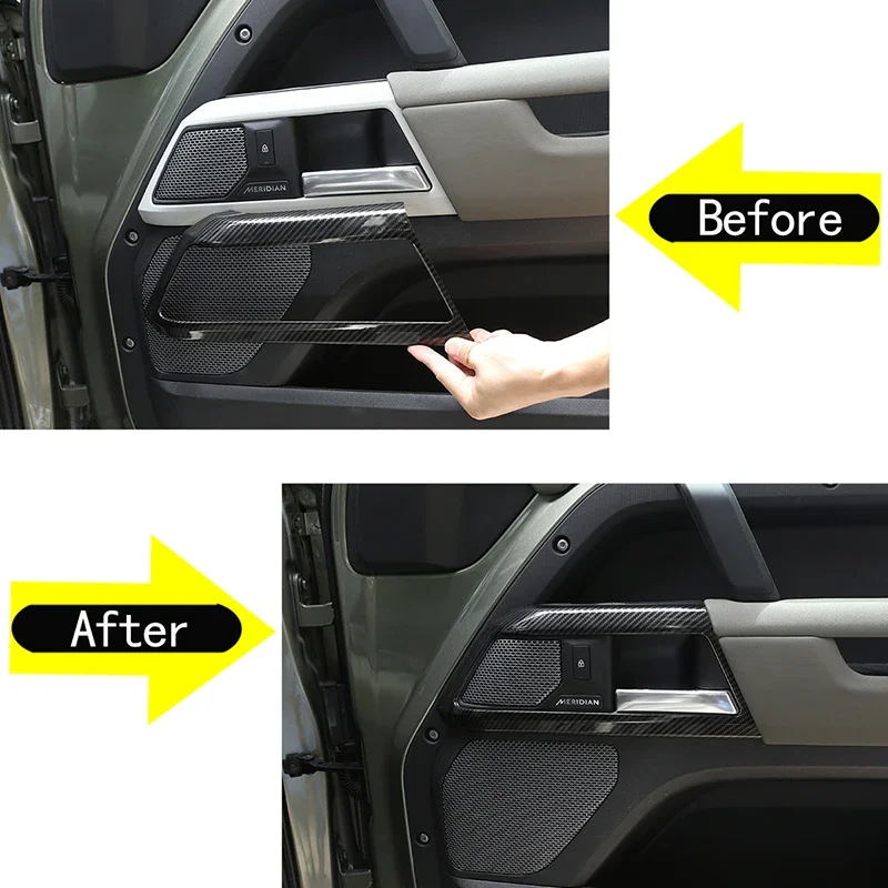 

For 2020-2024 Land Rover Defender 90 110 ABS carbon fiber pattern car door handle frame cover sticker interior accessories