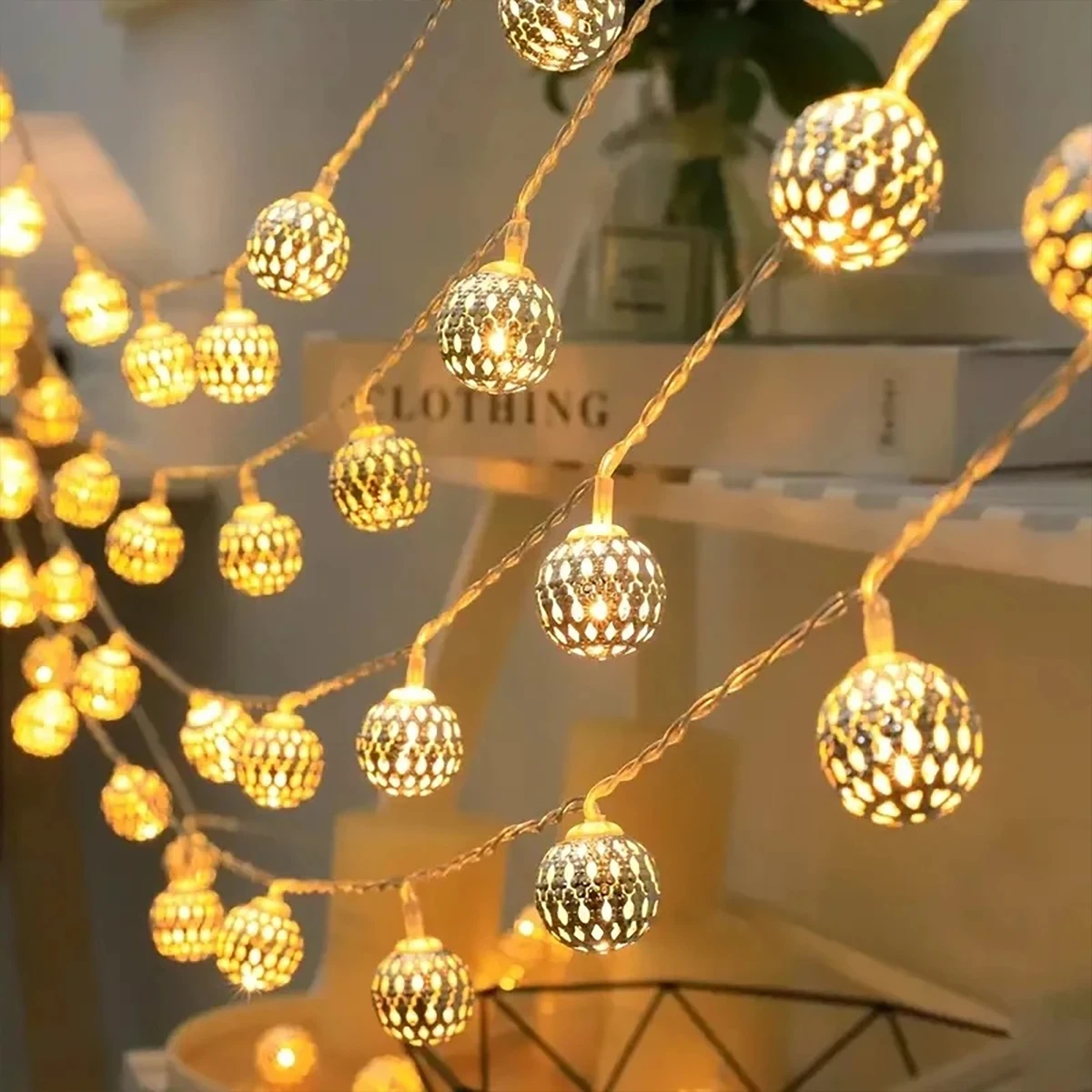 

1Pcs Moroccan Ball String Lights, Led Decorative Lights, Round Ball Romantic Room Decoration, Indoor/Outdoor Christmas Decoration, Suitable for Easter, Halloween, Perfect Birthday and Christmas Gifts, Holiday Decorative Atmosphere Light String