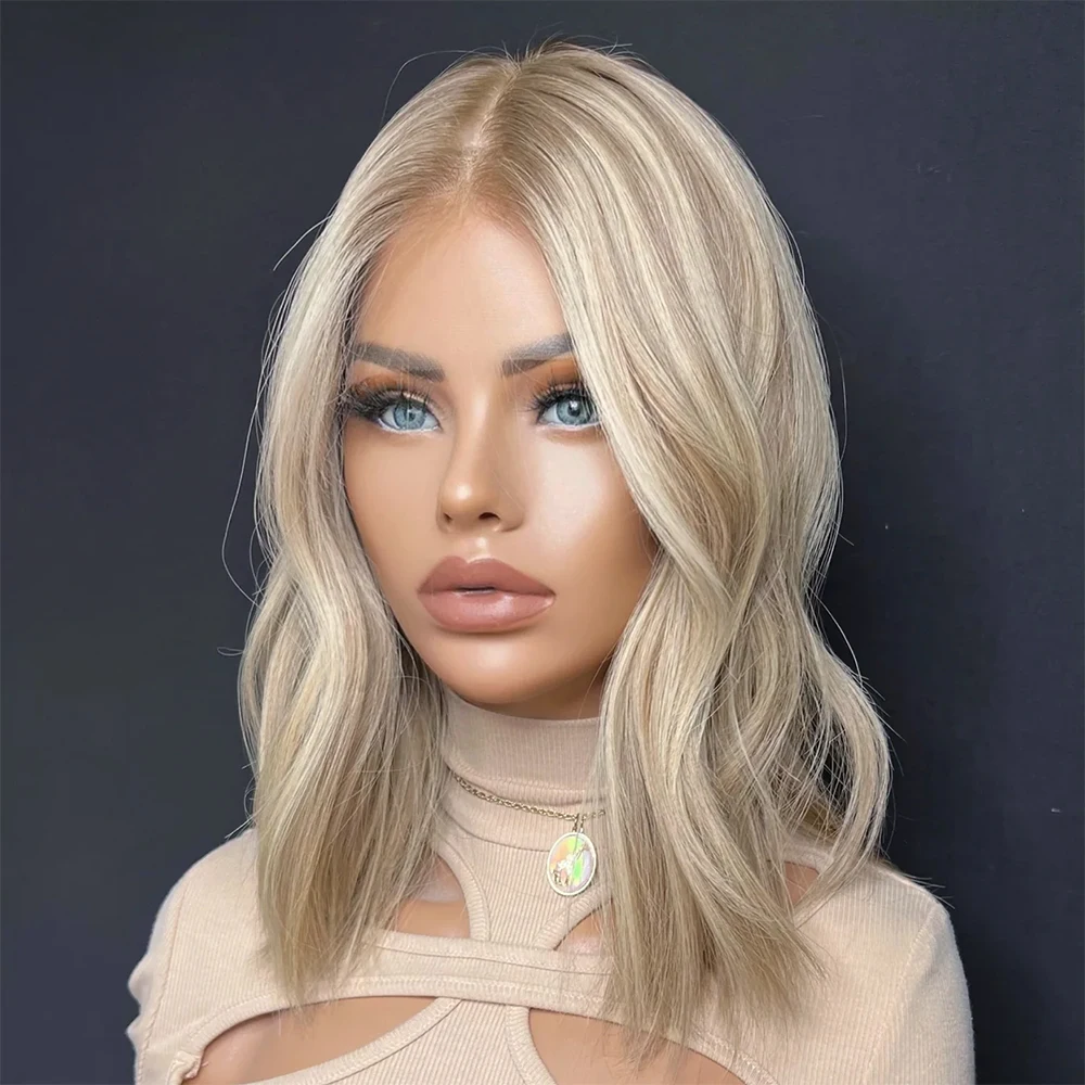 HD Lace Human Hair Wigs Brazilian Natural Wave Bob Wig 13x4 Light Honey Blonde Lace Front Wig Glueless Wig Ash Roots PrePlucked