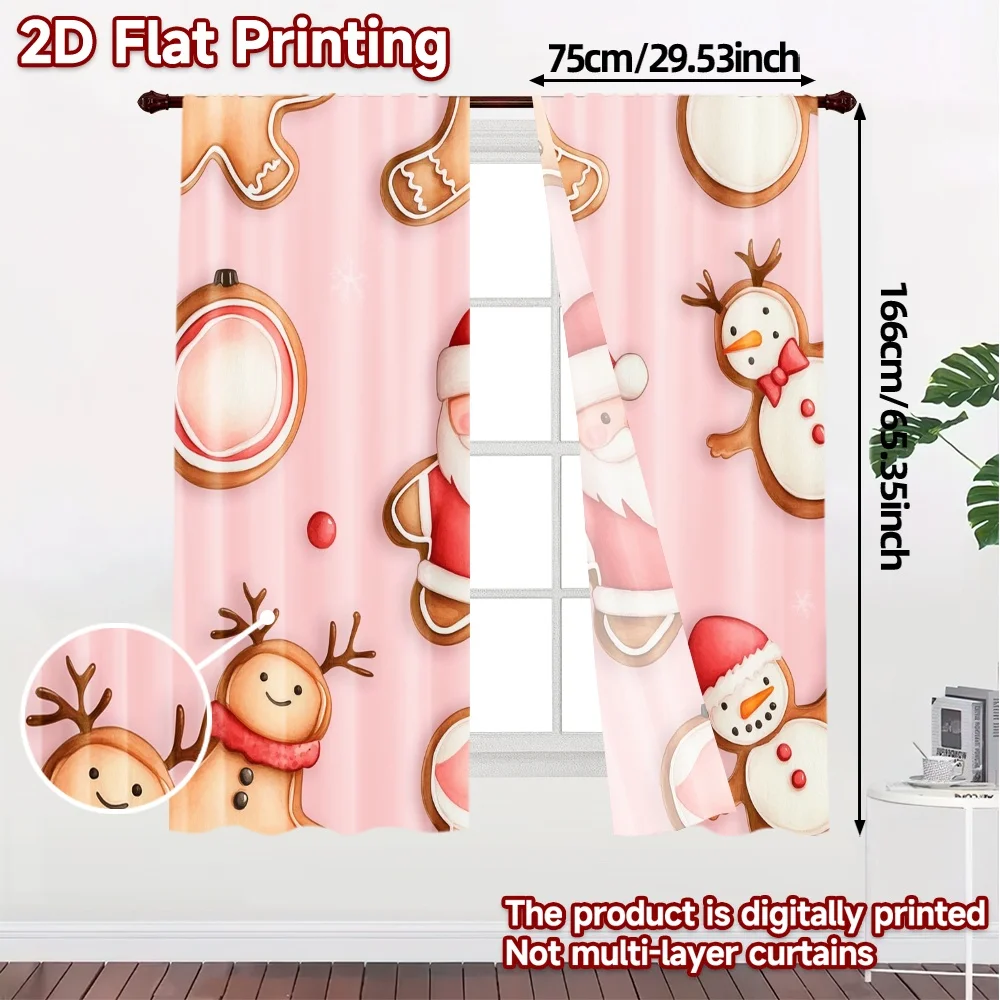 2pcs,Curtains Christmas Cookies Cute (3) Popular Curtains&Window Treatment Versatile Polyester Fabric Curtains Decorations