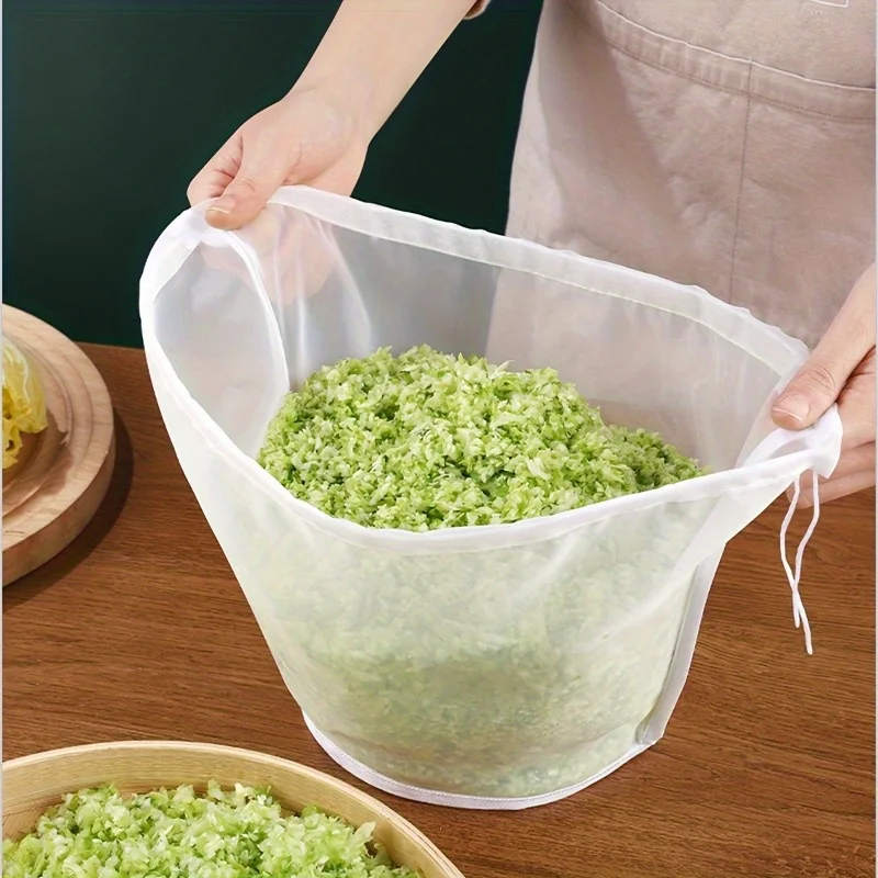 Reusable Vegetable Water Filter Bag, Drawstring Nylon Food Straining Bag, Dumpling Filling Squeeze Bag for Cabbage Fruit Juice