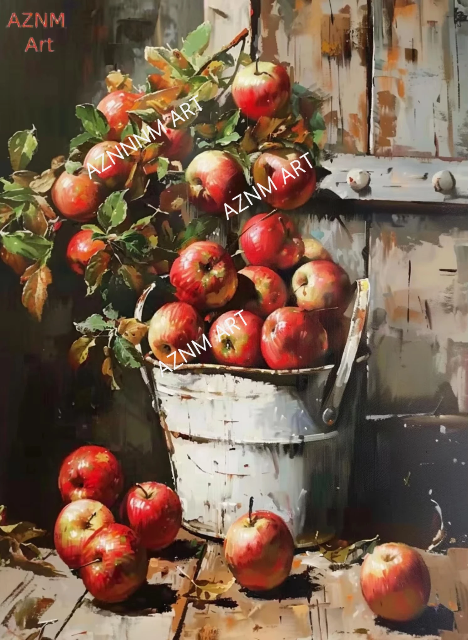 Zitronenbaum in Antiker Vase Leinwandgemälde Olivenbaum Frucht Apfel Poster Stilleben Kunst Vintage Botanische Wanddekoration für Zuhause