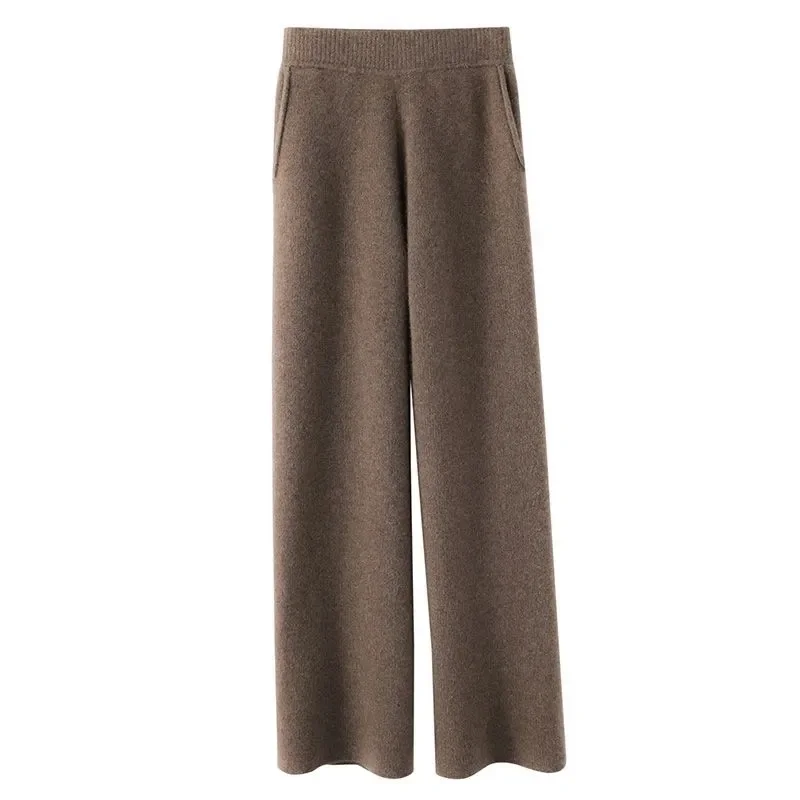 

Knitted Women Pants Fall Winter 2025 Korean Fashion High Waist Wool Wide Leg Sweatpants Casual Straight Loose Trousers