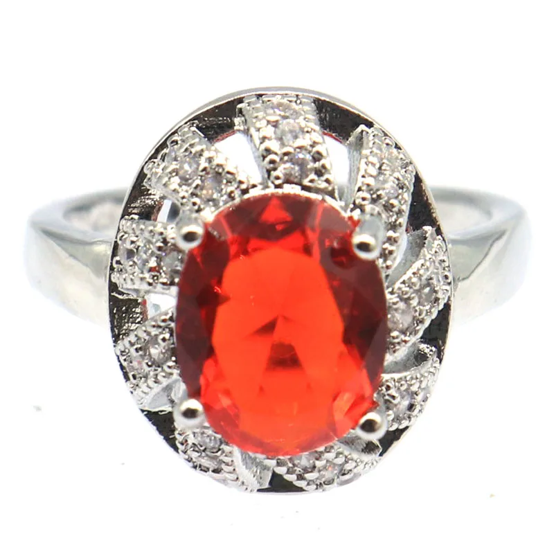 16x13mm 3.8g Pretty created Color Changing Alexandrite Topaz, Orange Spessartine Garnet Citrine CZ Females Wedding Silver Rings