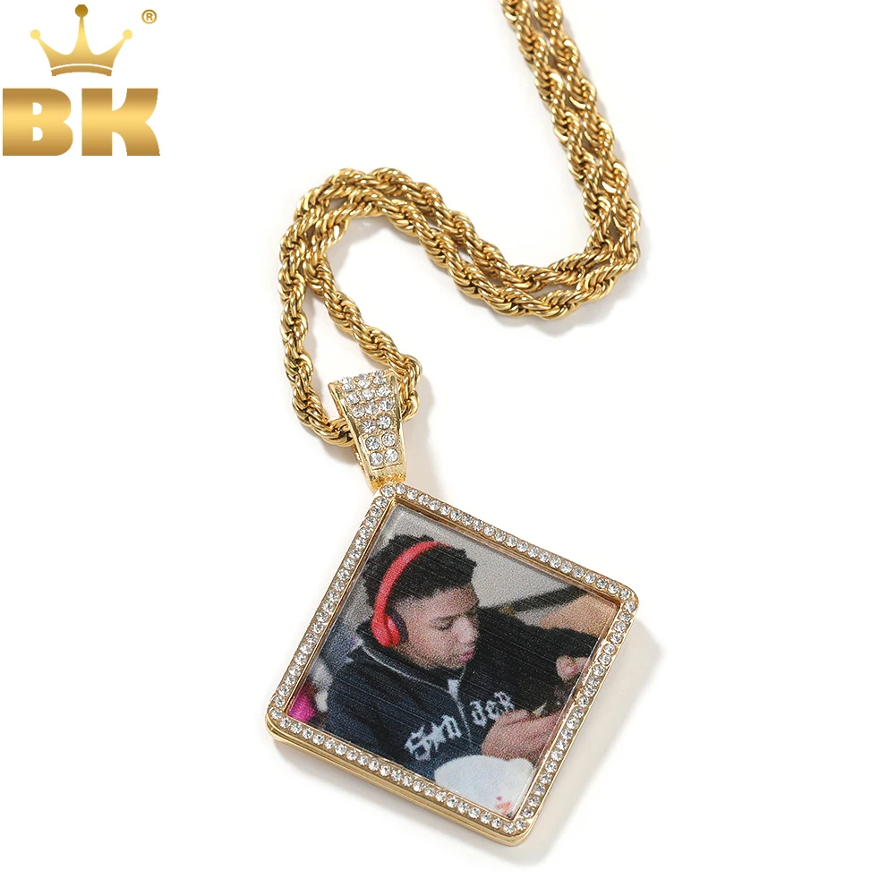 

THE BLING KING индивидуальный кулон из нержавеющей стали с фотографией, сделай сам, квадратная/овальная/образная форма сердца, выгравированное имя, подарок на память, ювелирные изделия в стиле хип-хоп