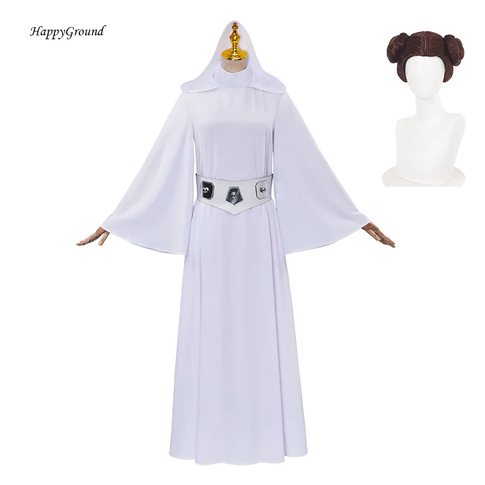 Leia fantasia cosplay para mulheres, vestido de princesa fantasia para meninas, roupa disfarçada para o Halloween, terno carnaval