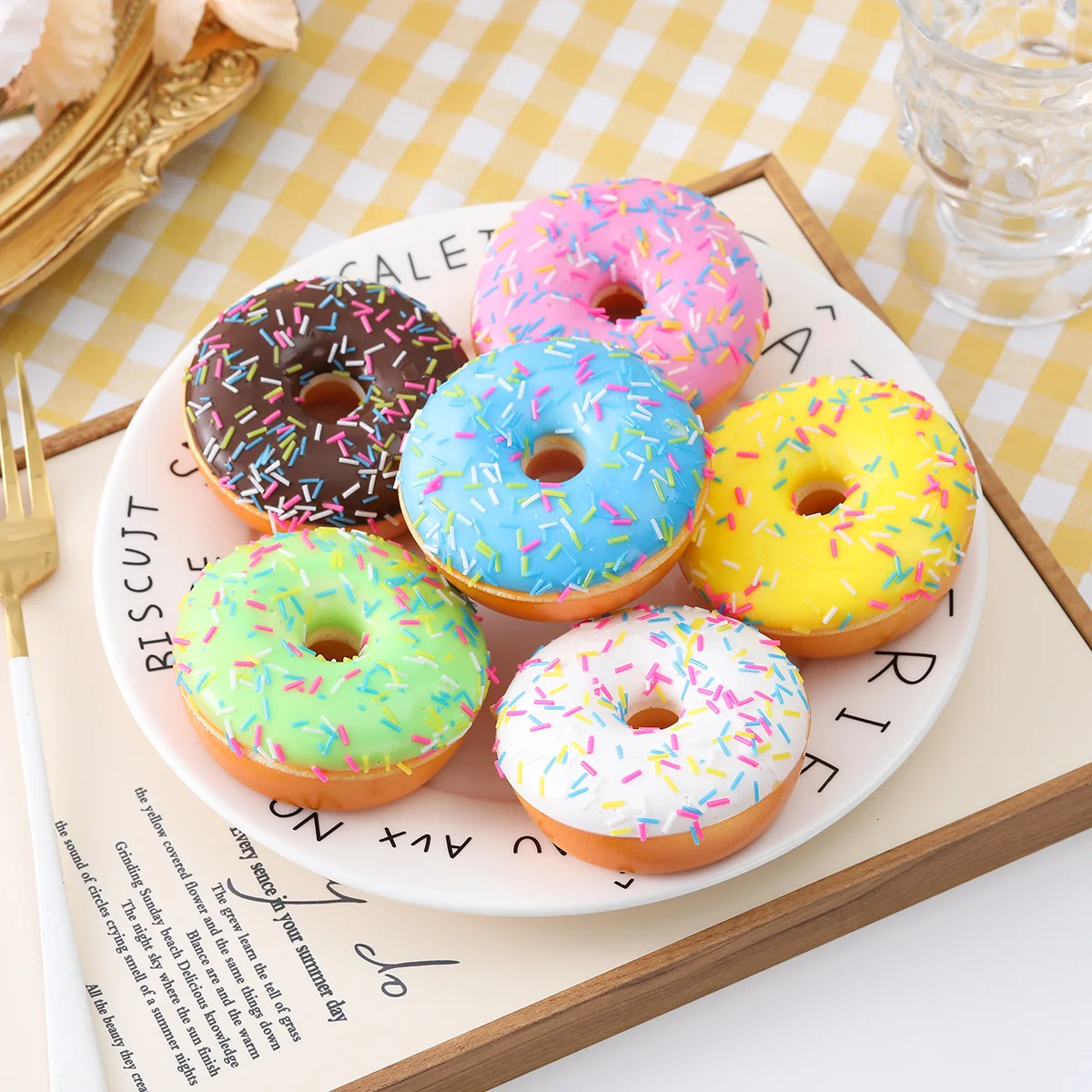 

Fake Cake Colourful Artificial Donut Bread Model PU Simulation Food Photography Props Decoration Home Decor Window Display Scale