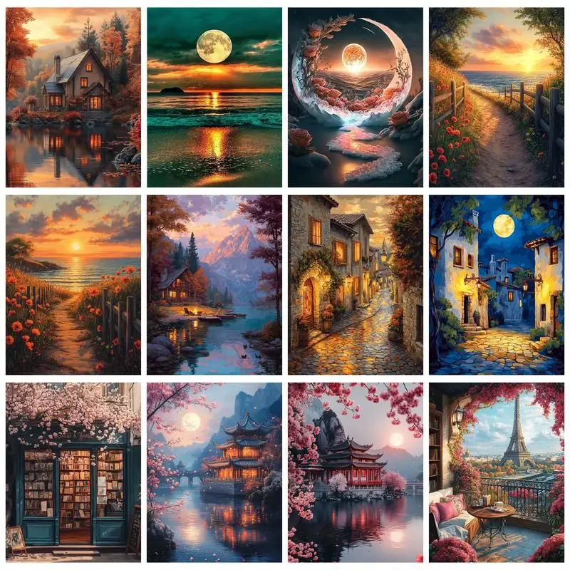 

CHENISTORY Diamond Painting Sunset Landscape Mosaic Kits 5D DIY Diamond Embroidery Full Square Round Drill Handicraft Home Decor