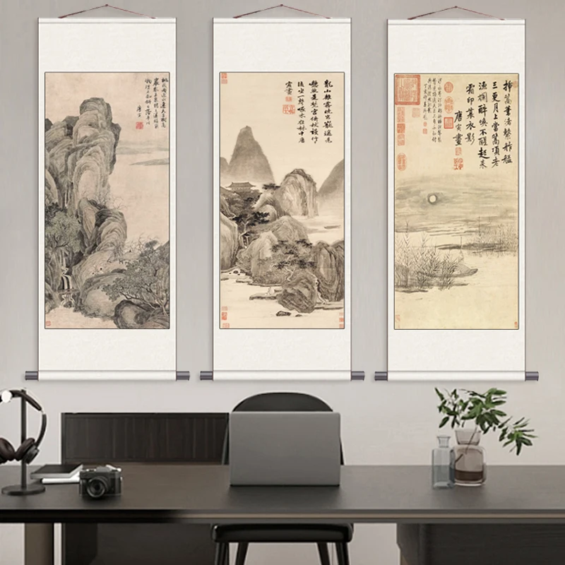 Maiden Painting Landscape Hanging Painting Home Office Decoration Scroll Painting Traditional Canvas Posters Wall Art