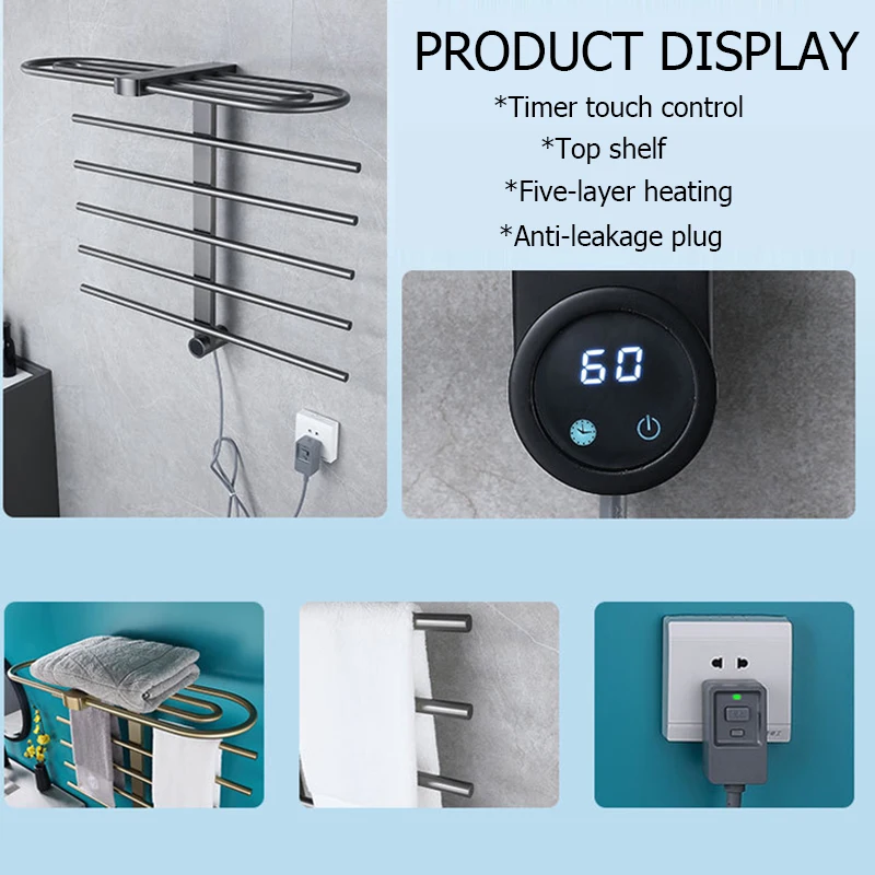 Towel Rack Energy-Saving Built-In Timer Bathroom Heated Towel