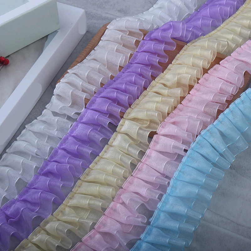 30 Yards 40MM Double Organza Flounce Ruffled Fold Snow Yarn Ribbon Hair Bows Lace DIY Crafts Handmade Accessories Material