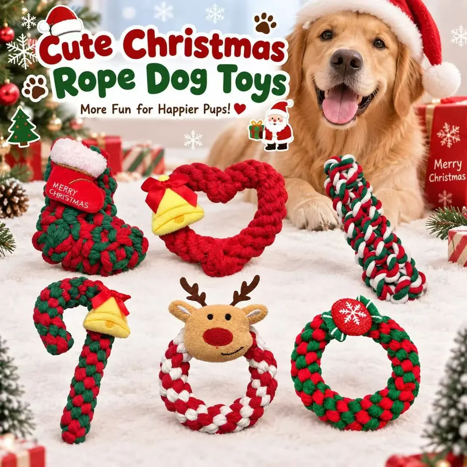 Christmas Dog Knot Cotton Rope Toy for Teeth Grinding