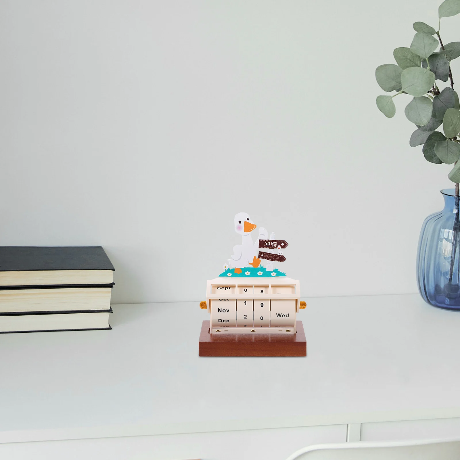 

Wooden Perpetual Calendar Creative Duck Countdown Reminder Rotating Desk Home OfficeAccessory Table Decor Daily Use St
