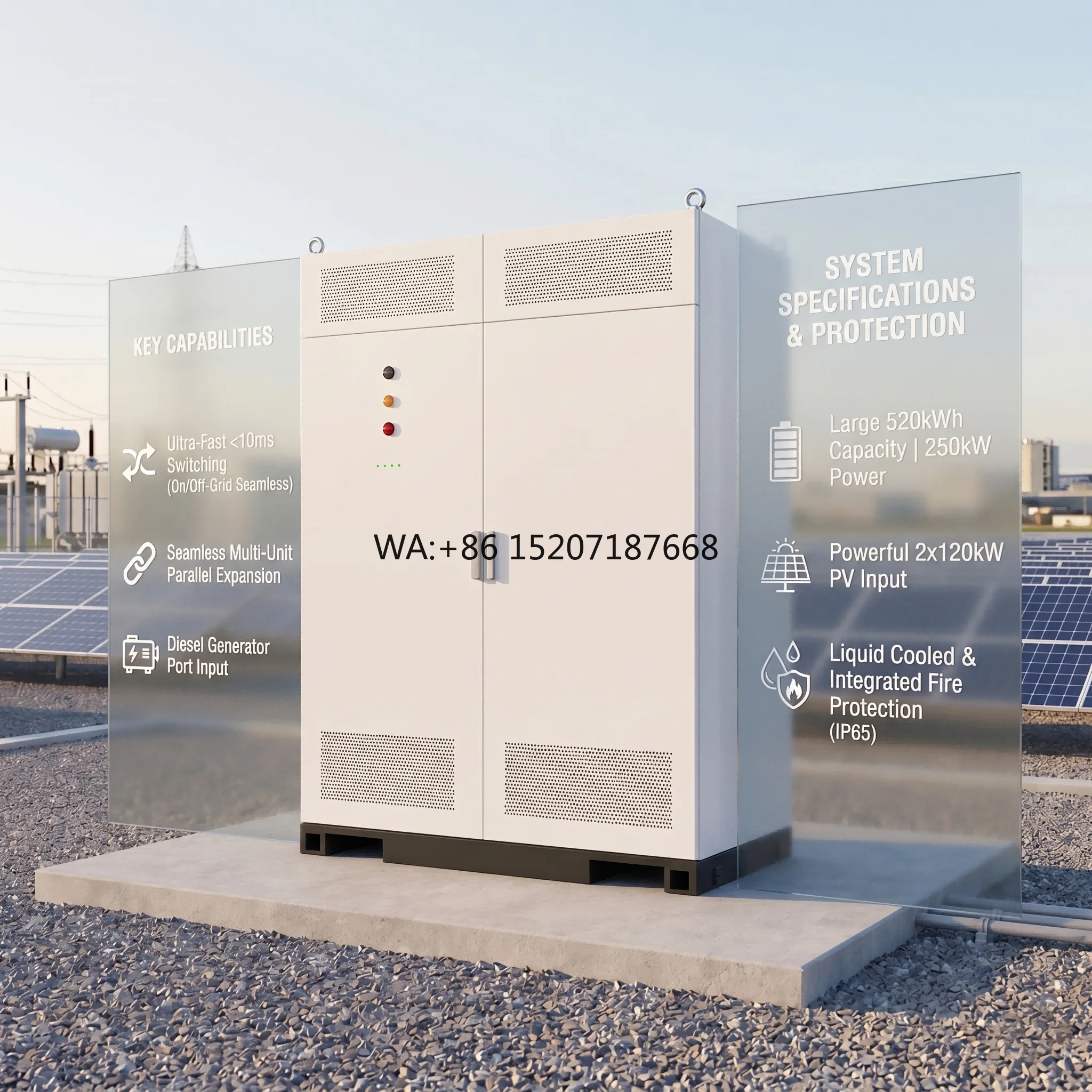 PVIntegrated BESS 522kWh 250kW Commercial Energy Storage Solar Generator Port ESS IP65