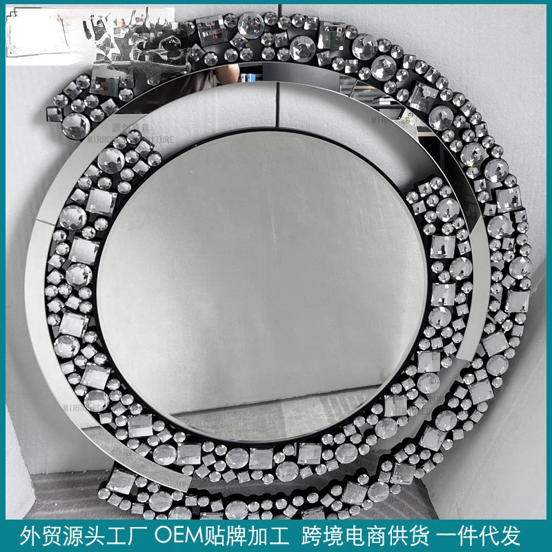 rhinestone round hanging , glass vanity , makeup  wall-mounted bathroomror, creative