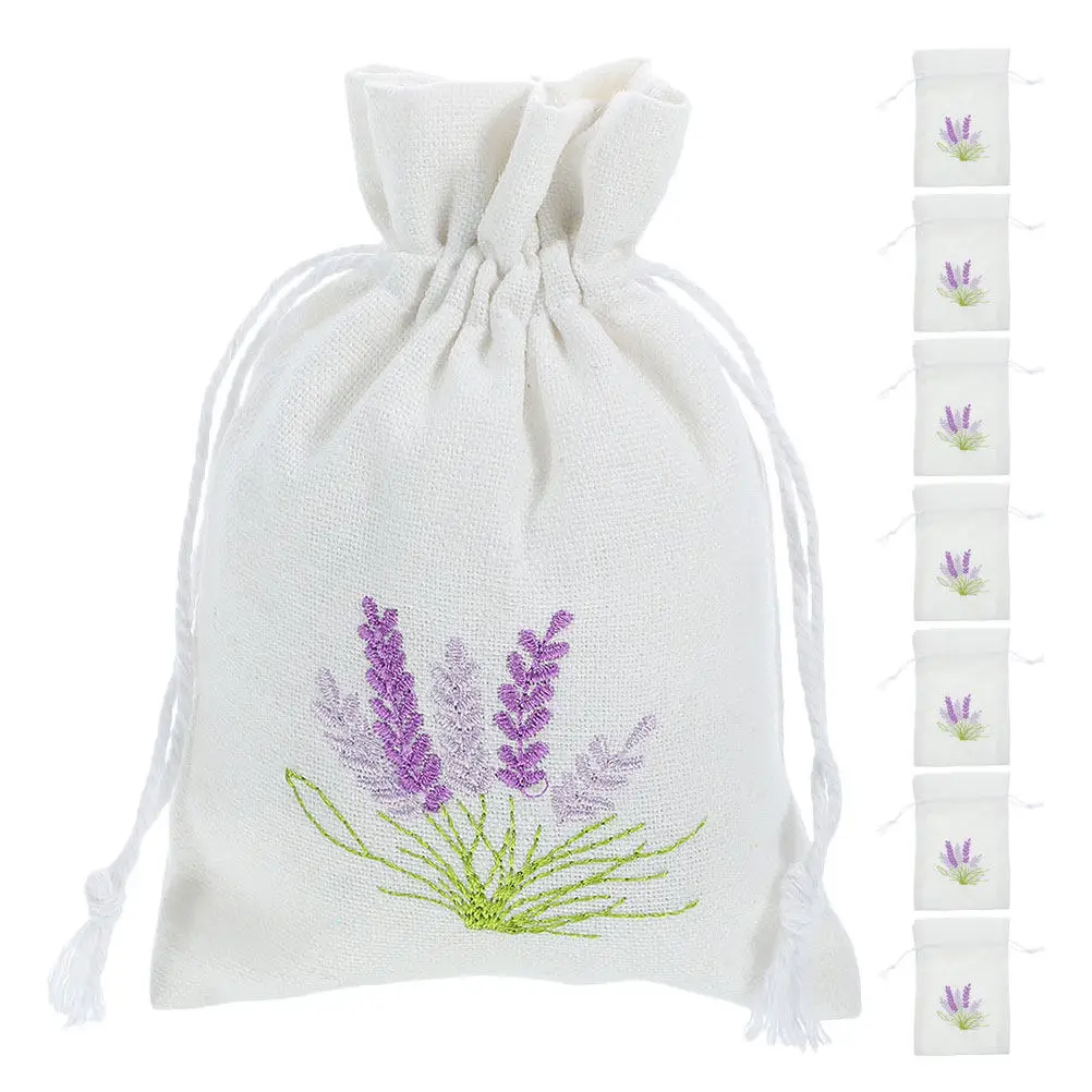 8Pcs Sachet Bags Empty Lavender Pattern Drawstring Small Burlap Pouches for DIY Wedding Party Aromatherapy Fragrance Storage