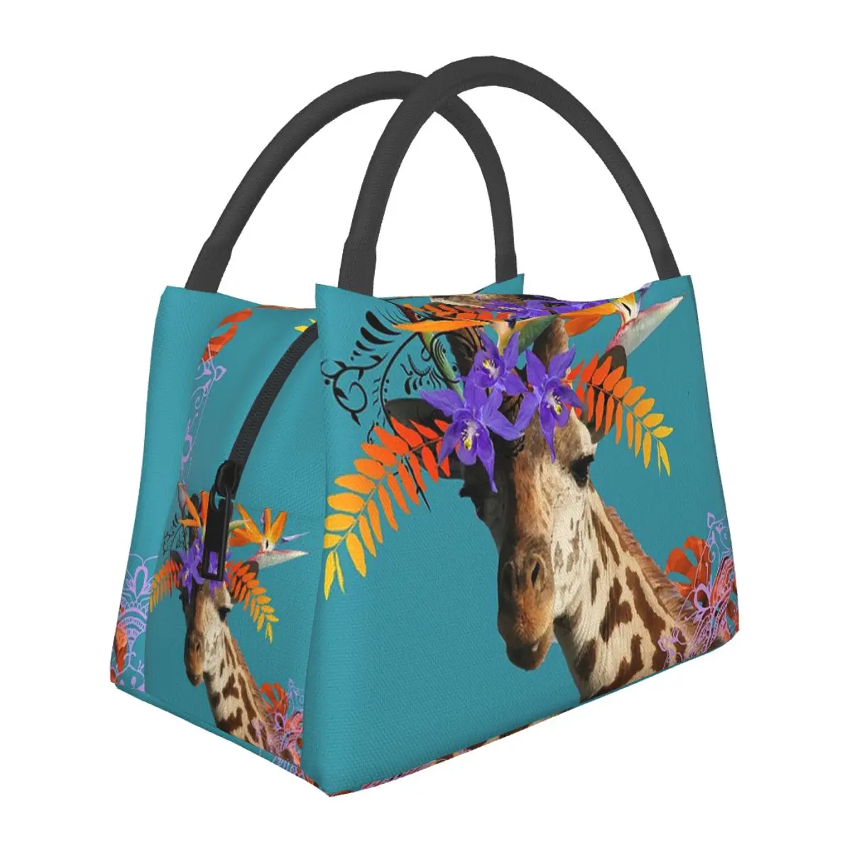 Giraffe With Floral Headpiece Lunch Bags Insulated Bento Box Lunch Tote Picnic Bags Cooler Thermal Bag for Woman Girl School