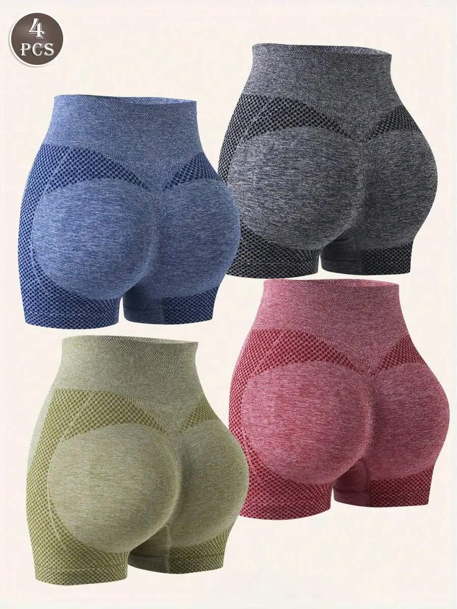 

4 Pcs Women High Waist Butt Lifting Yoga Shorts Comfortable Fitness Shorts