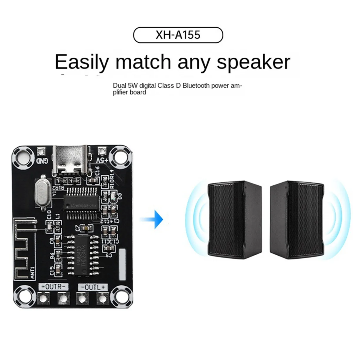 PAM8403 Digital Bluetooth Amplifier Board DC5V Mini Case TYPE-C Powered 5W USB Amplifier Board Module