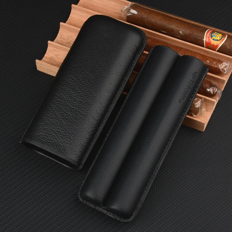 Imagem -04 - Estojo de Charuto de Couro Real para Homens Charuto Preto Mini Caixa de Viagem do Humidor Melhor Ferramenta para Fumar Tubo de Dedo