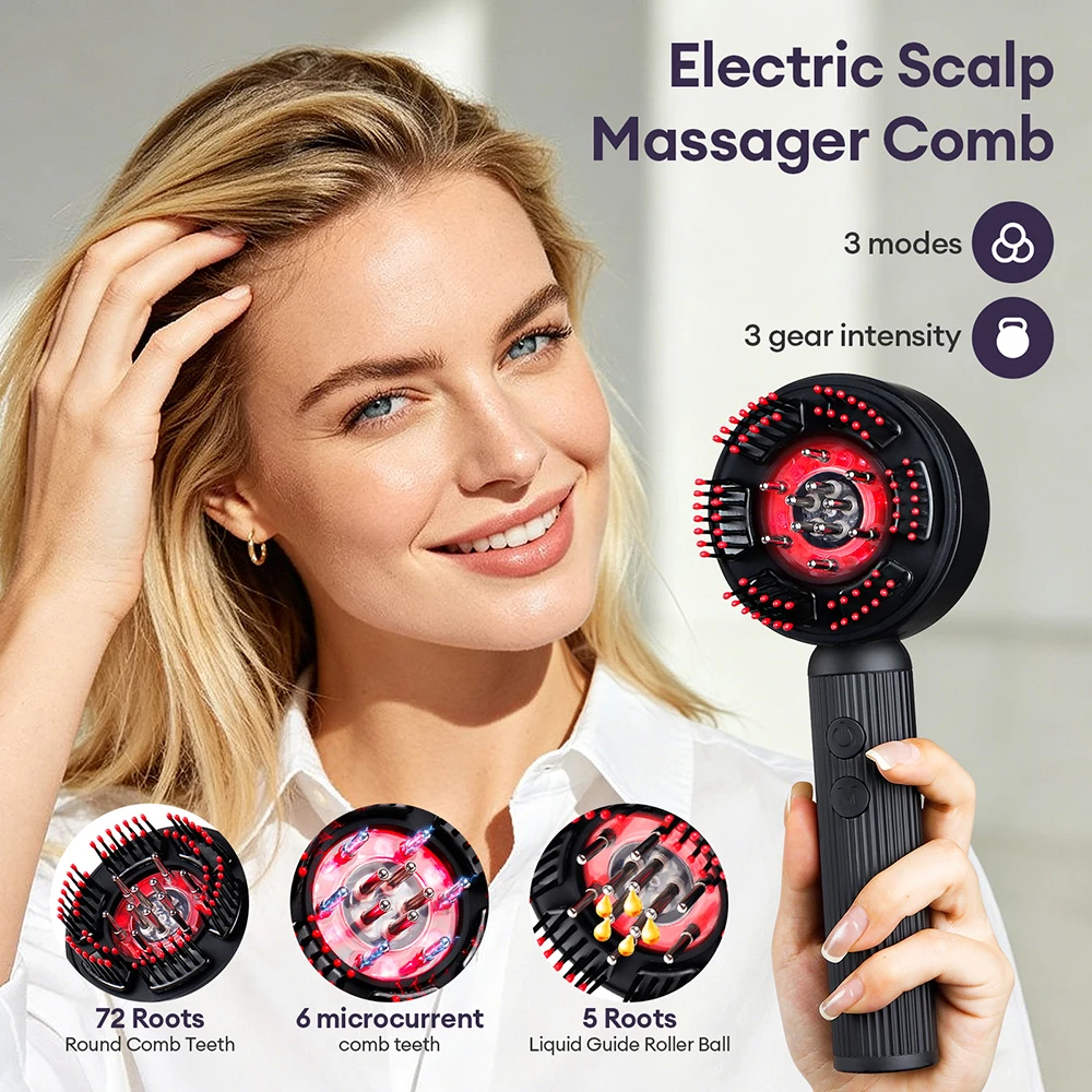 Electric Massage Comb Vibration Red Light Therapy Hair Growth Massage Scalp Massage Brush Anti Hair Loss Liquid Oil Applicator