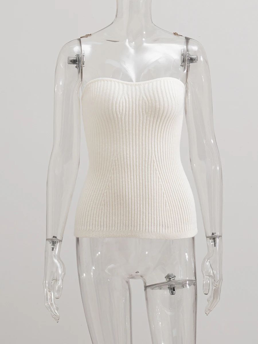Effen kleur sexy gebreide tube tops dames zomer strapless slank basic vest vrouwelijke eenvoudige casual mode mouwloze tanktop