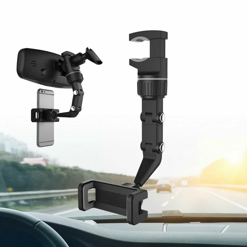 

360° Car Rear View Mirror Mount Holder Stand ABS Plastic Black Interior Parts Portable Car Holder Interior Decor Accessories