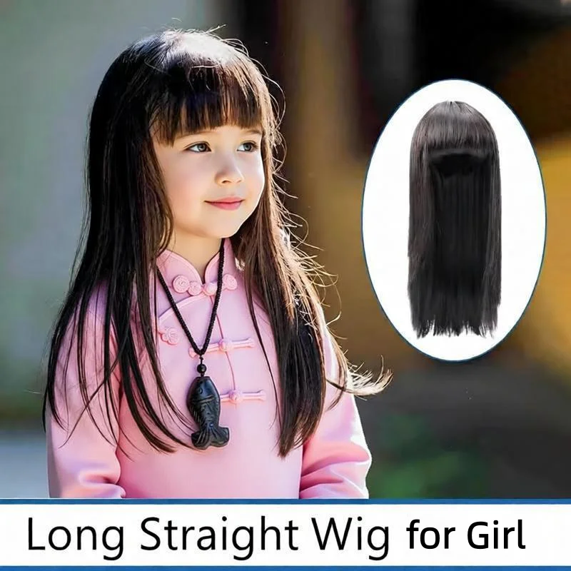 

Kids' Wig Long Straight Wig for Girls Black Dark Light Brown Children's Hair with Bangs Baby Headdress 1Y-2Y-3Y 4Y 5Y 6Years Old