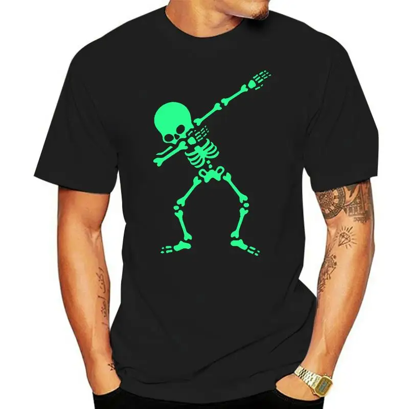 Skeleton Dab Halloween Pumpkin Mens Glow In Dark Scary Top Present Skull T Shirt