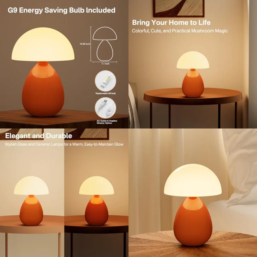 

Mushroom Lamp Table Lamp for Bedroom, Ice Crackle Desk Lamp Bedside Small Lamps for Living Room Night Stands, Table Lamps Cute