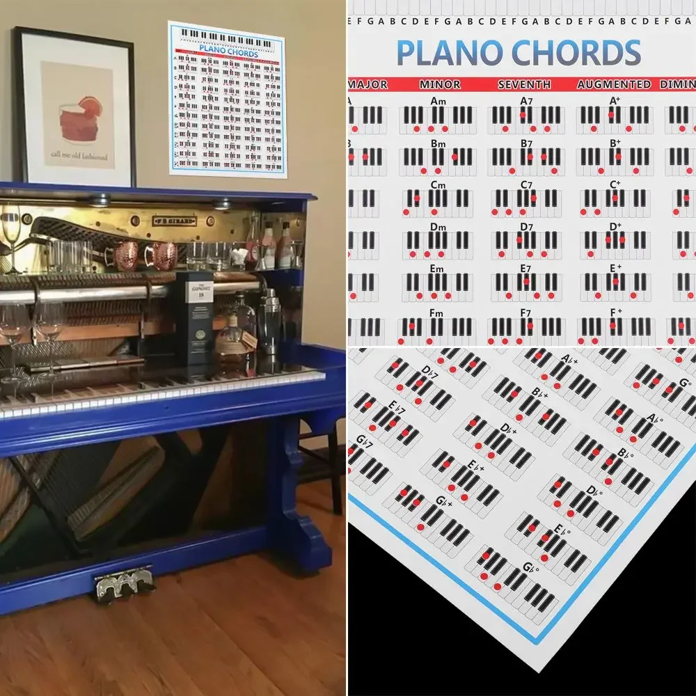 Tablature Piano Chord Practice Sticker 88 Key Beginner Piano Fingering Diagram Large Piano Chord Chart Poster For Students