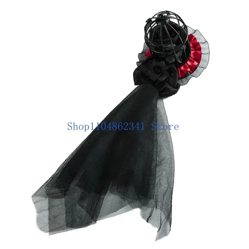 5asd Black Cage Veil Fascinator With Delicate Rose Accents For Cosplay Event And Evening Wear