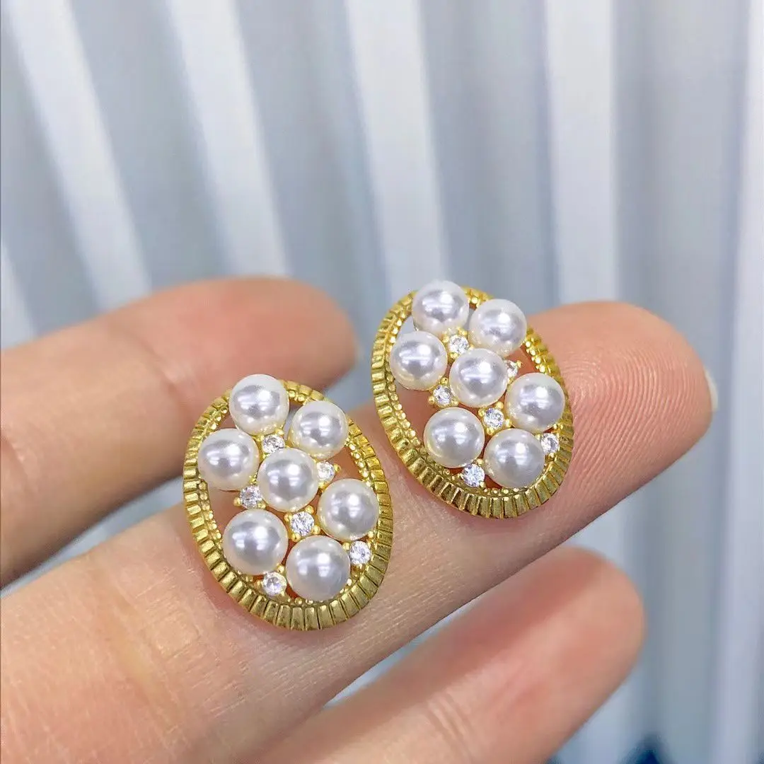 

Оптовая продажа, серьги из стерлингового серебра S925, фурнитура для крепления, базовые монтажные детали, аксессуар для жемчуга 3-4 мм, 5 пар/лот