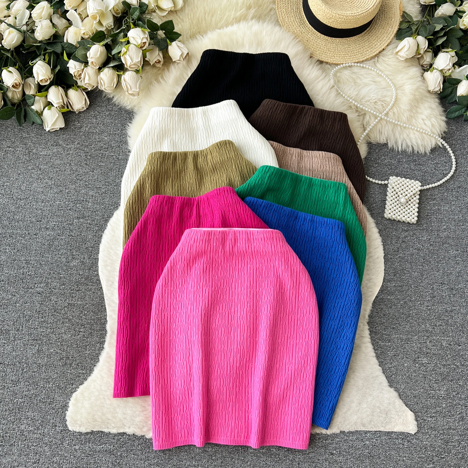 Winter Warm Stricken Plissiert Kurzen Rock Frauen Elastische Hohe Taille Pullover Röcke Herbst Feste Elastische Stricken Rippen Mini Rock