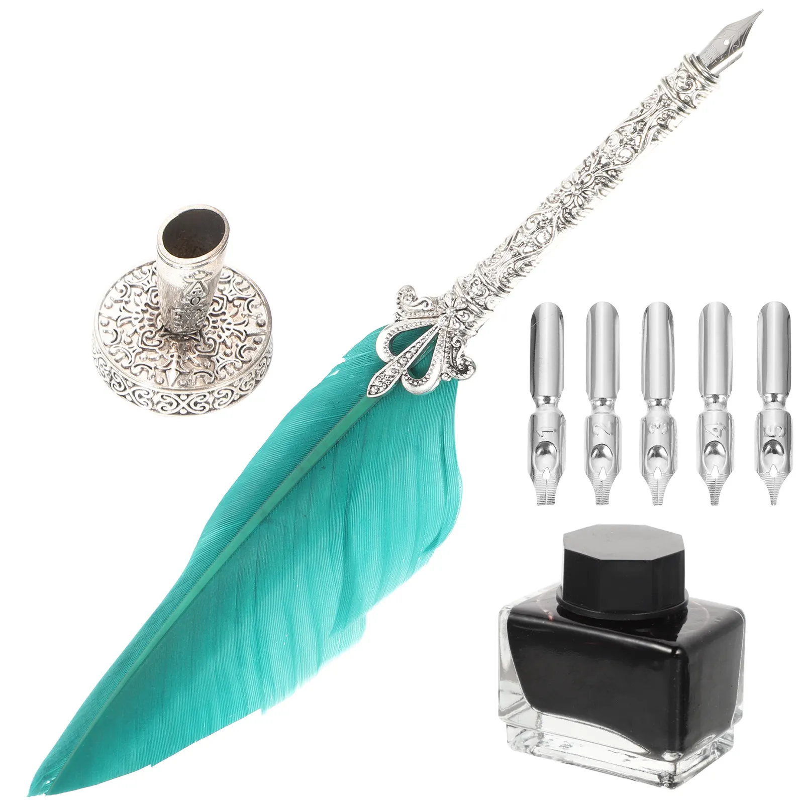 1Set Quill Pen with Design High Grade Material Comfort Grip Lightweight Reusable Ink Dip Pen for Business Calligraphy