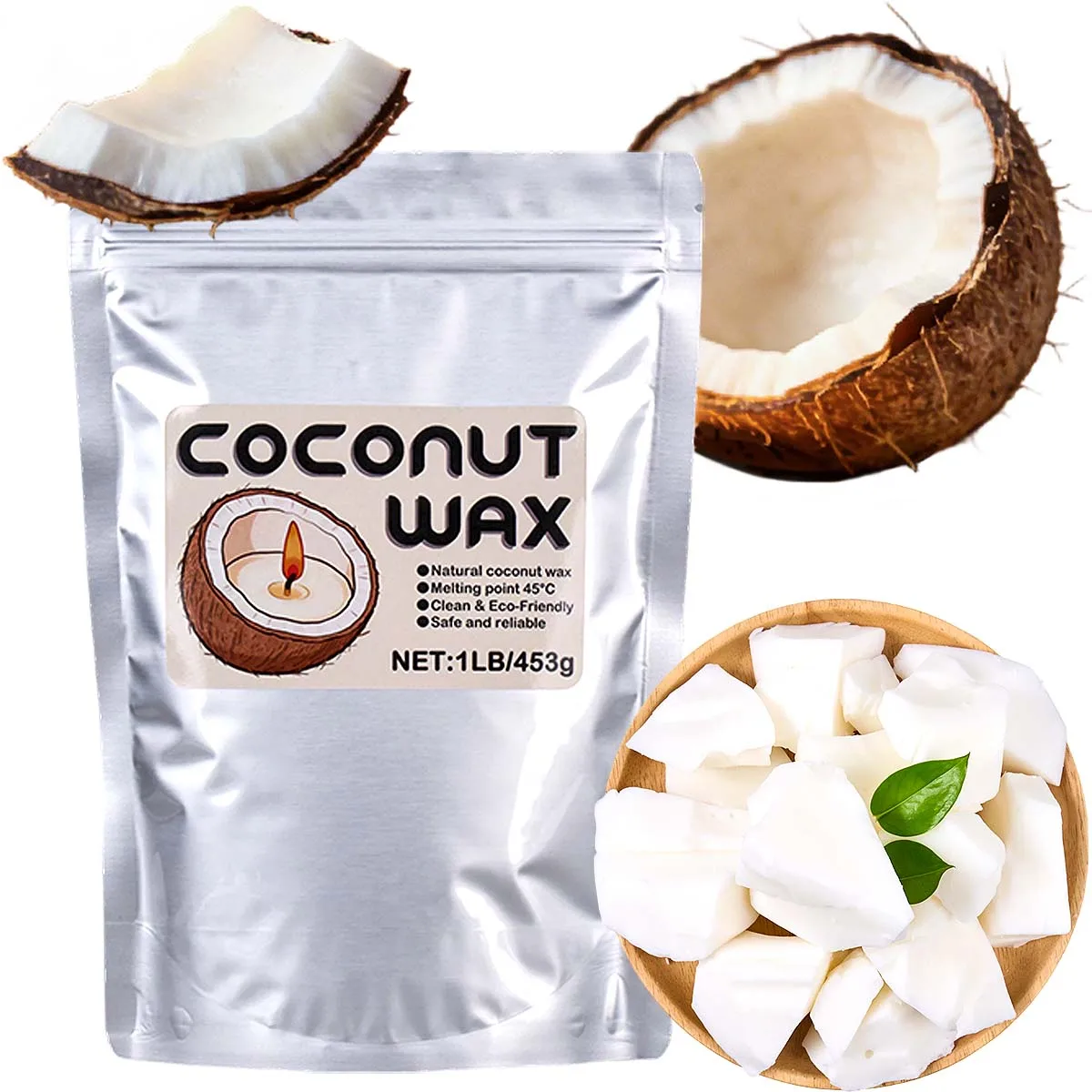 Cera de Coco Blanca de 1 Libra, Cera Vegetal Natural para Hacer Velas Aromáticas Hechas a Mano, Material para Mechas sin Humo, Suministros para Manualidades