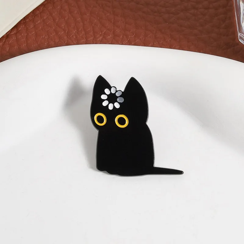 Broche Acrílico Creativo de Gato Negro para Mujeres y Hombres, Diseño Simple, Pin para Mochilas, Joyería para Fiestas de Chicas Jóvenes, Regalo para Amigos
