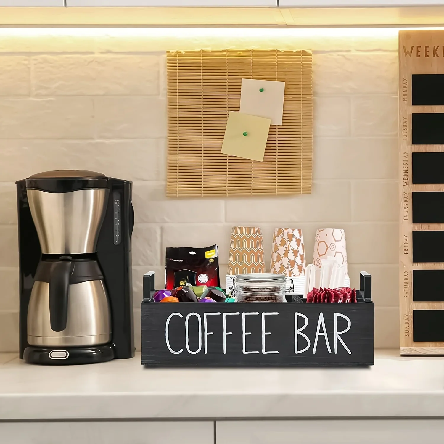 Wooden Coffee Bar Storage Box Coffee Station Organizer for Counter Durable Home Storage Box Coffee Bar Accessories New Year Gift