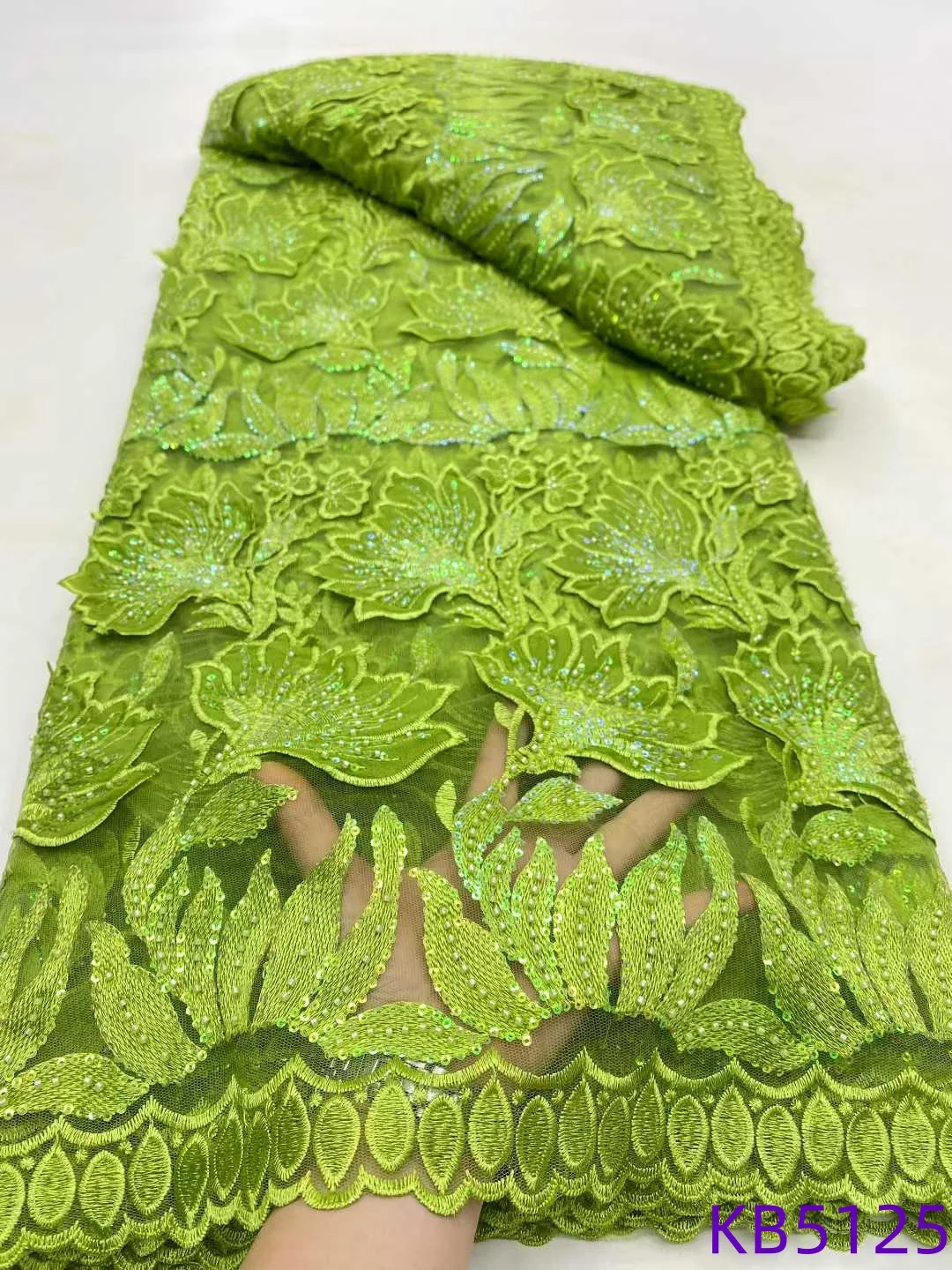 

African Fabric Lace High Quality 2025 Burnt Orange Embroidery Fabric Sequence Tulle Lace Beads French Mesh For Sewing KB5125