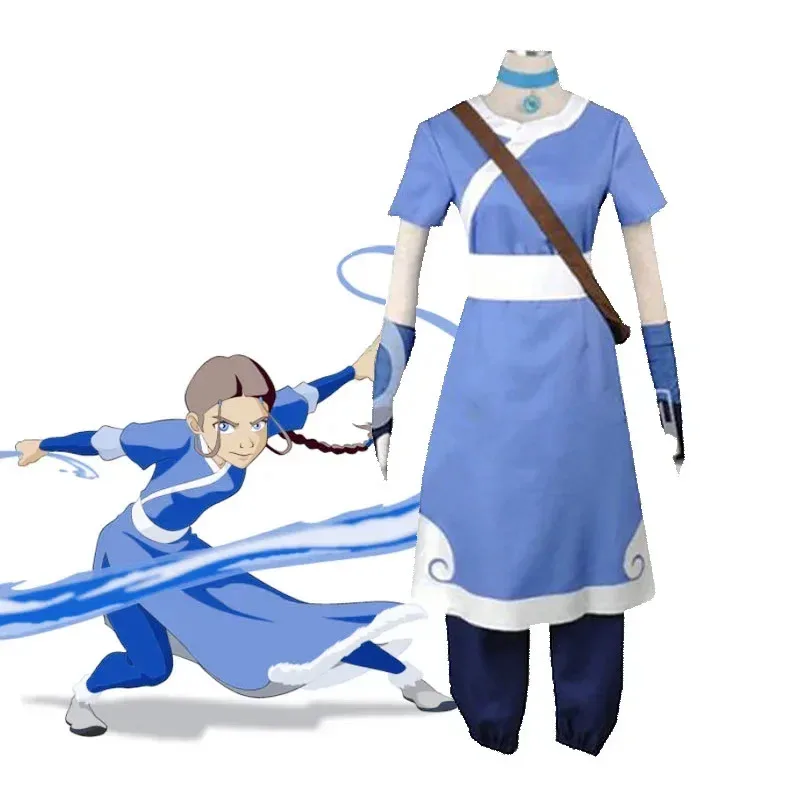 

Anime Katara Blue Long Dress Avatar The Last Airbender Cosplay Costumes Halloween Female Suit Set Clothingx;3,v'6.f;9,