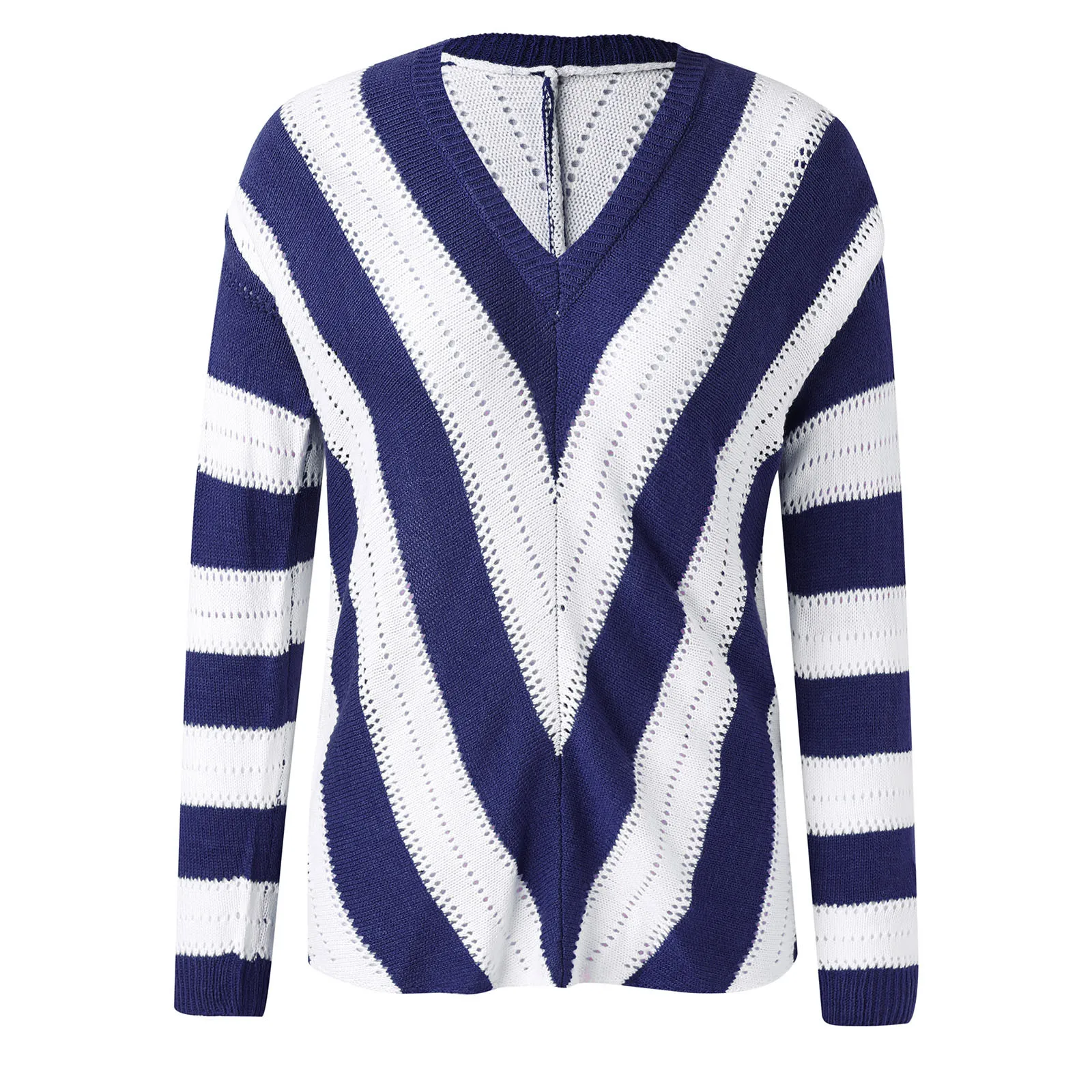 2024 Knitted Women Sweater Striped V-neck Loose Oversize Pullover Female Jumper Elegant Winter Autumn Trendy Fashion Ladies Top