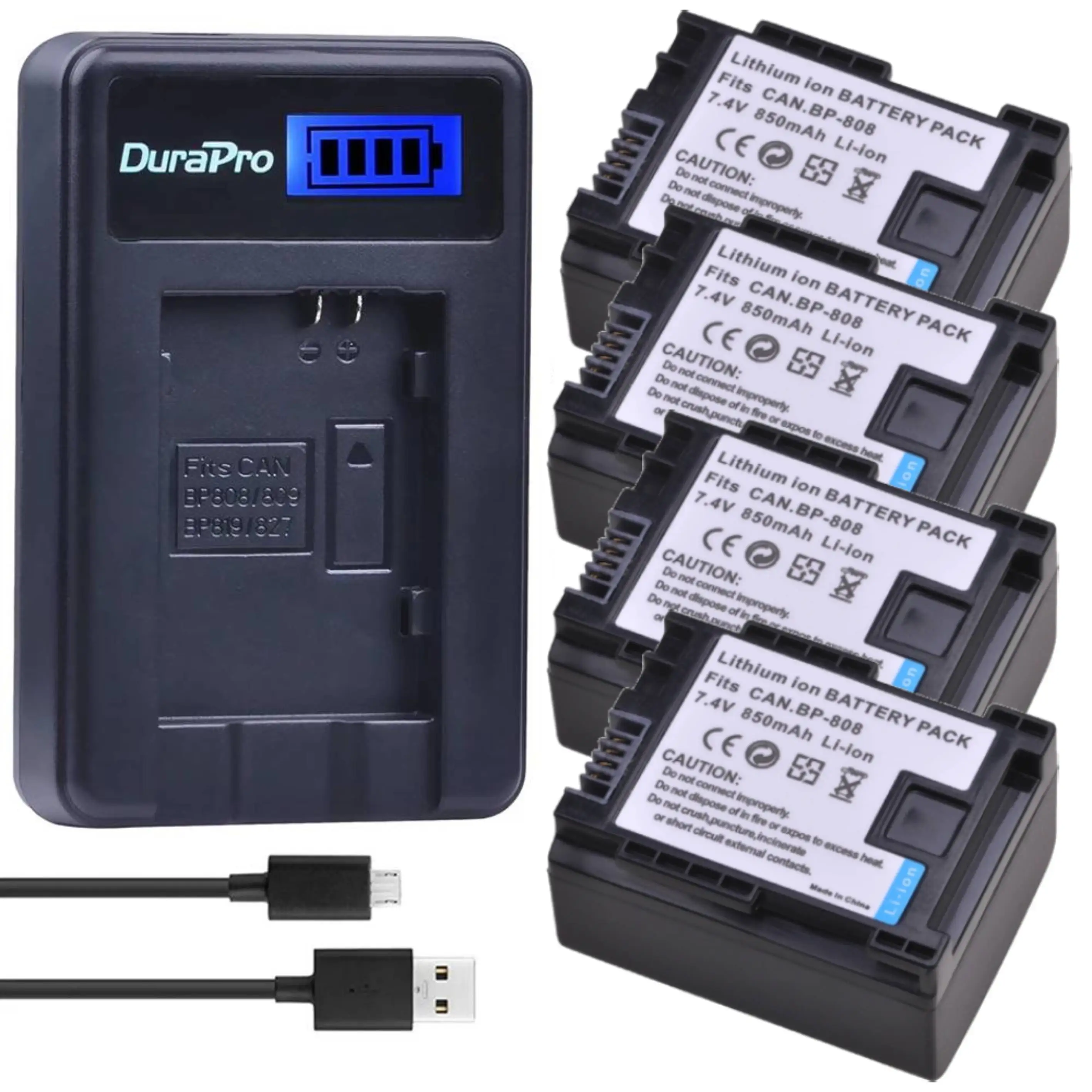 

DuraPro 850mAH BP-808 BP808 Battery +LCD USB Charger For Cannon BP-808 BP-809 BP819 BP827 FS300 FS100 XA10 VIXIA HG20 Battery