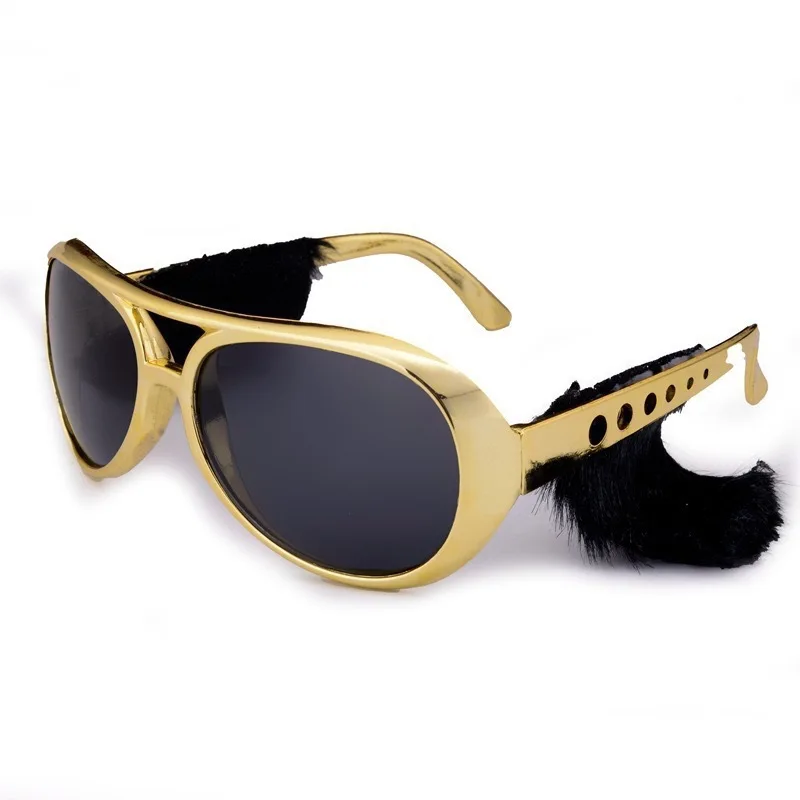 Gafas Divertidas con Barba, Disfraz de Discoteca de los 70, Gafas de Sol Doradas Novedosas, Accesorios Divertidos para Disfraz, Patillas para Disfrazarse, Fiesta Rock