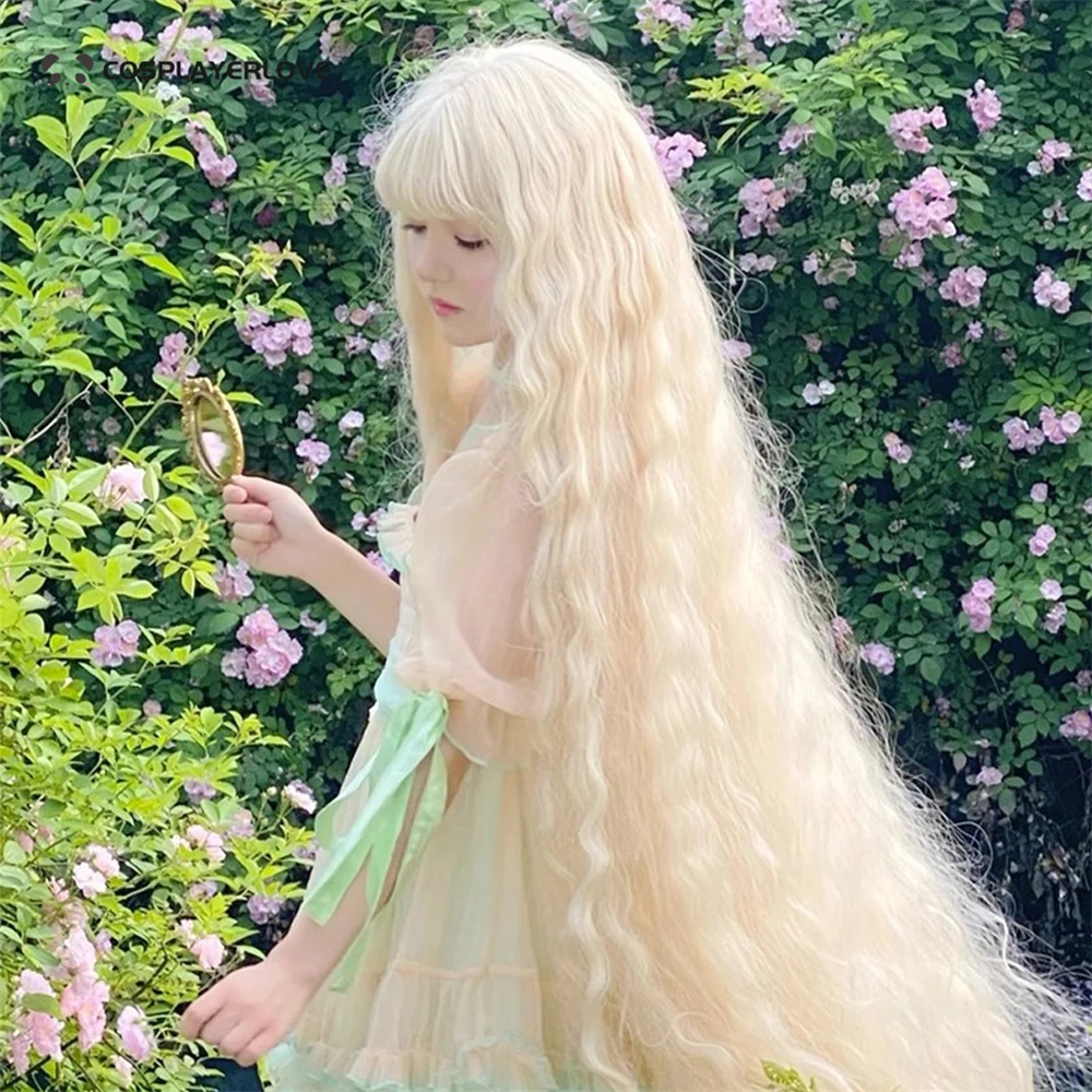 Couvre-chef Long lolita Extra long avec ondulation d'eau, couvre-chef en or blanc clair pour Cosplay Halloween carnaval