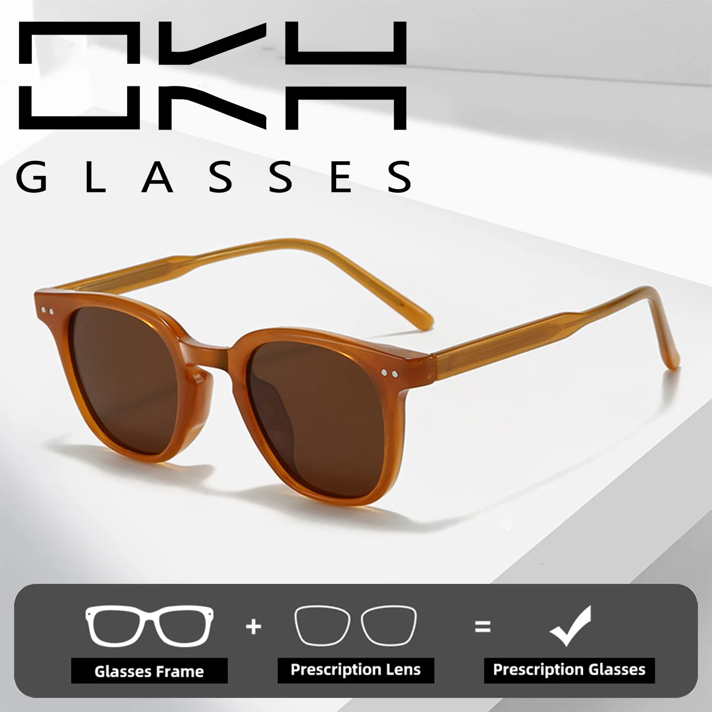 OKH UV400 Square Polarized Sunglasses CAP Pin Temple GM Ins Fashion Shades Eyewear for Men Women Daily Street Travel Casual Wear