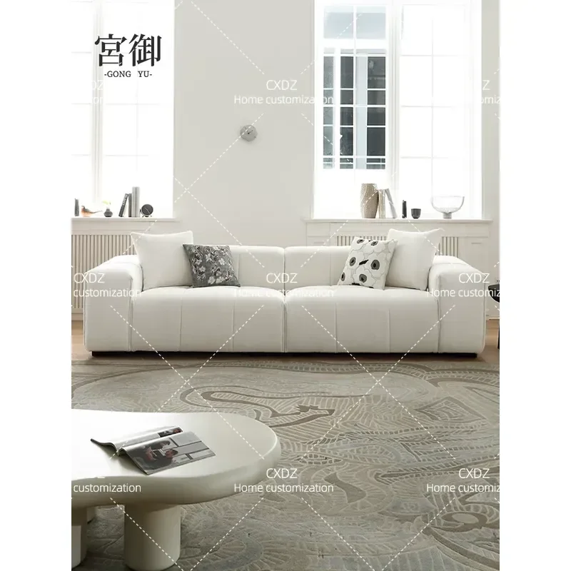 French Cream Style Pixel Sofa Cat Claw Fabric Living Room Small Unit Tofu Cube Design 3 4 Seater