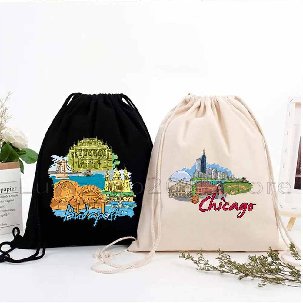 Amsterdam Antalya Bangkok Barcelona Berlín Budapest Cairo Cape Town Chicago bolsas de lona con cordón mochila de fútbol mochila de gimnasio