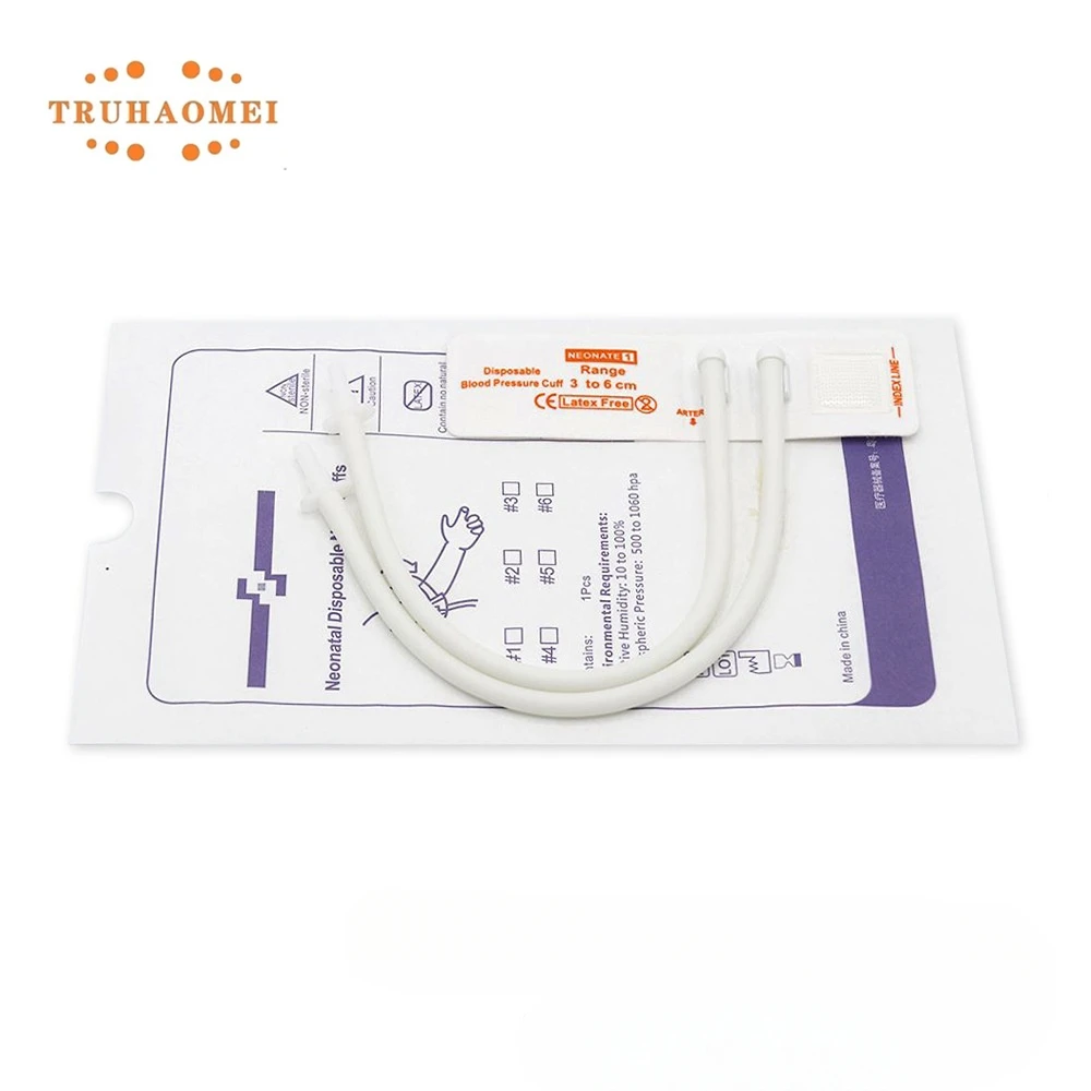 Neonatal Size 1 to 5 NIBP Cuff Double Hose Multi Sizes Upper Arm Disposable Non-woven Neonates Use NIBP Cuff Blood Pressure Cuff