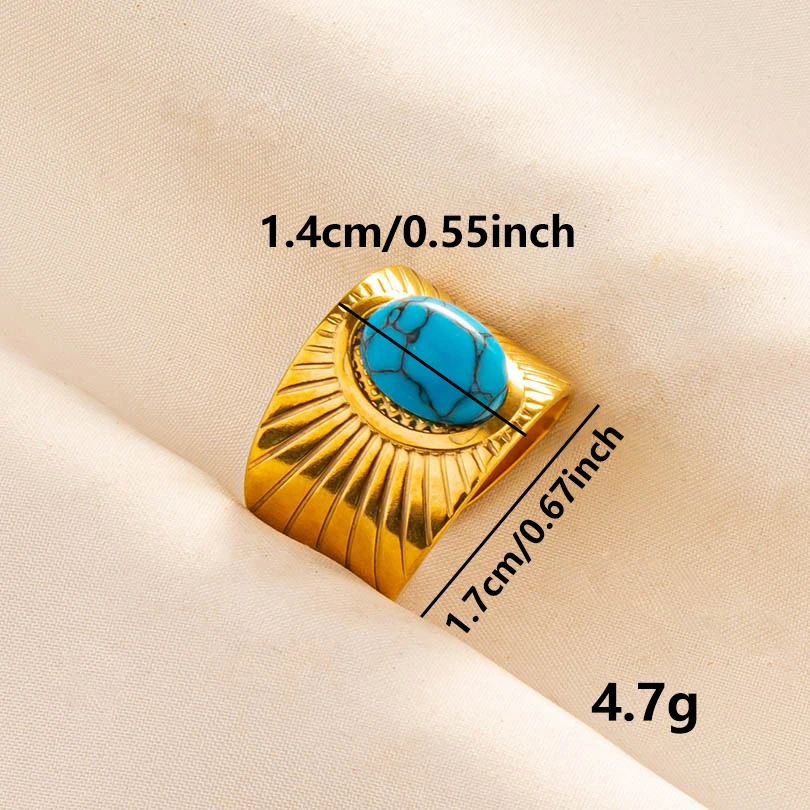 2024 New Vintage Natural Stone Ring for Women Men Silver Color Metal Trendy Geometry Rings Jewelry Water Proof Stainless Steel